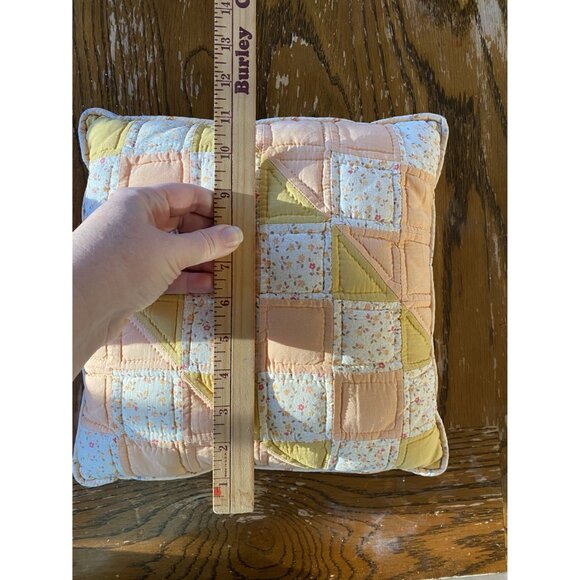 Vintage Quilted Floral Throw Pillow 11" x 11" Peach & Yellow Patchwork Design Ha - Picture 5 of 5